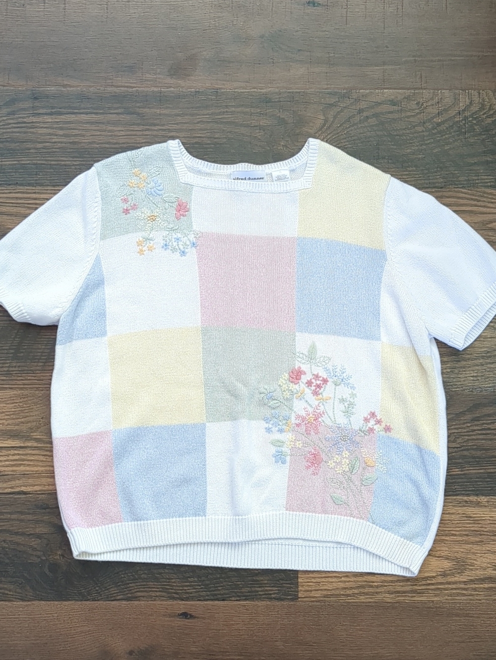 Alfred Dunner Vintage Color Block Y2K Sweater, Pink Blue Yellow Floral Size XL